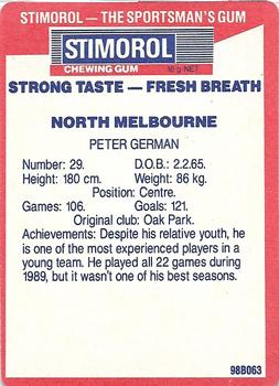 1990 AFL Scanlens Stimorol #101 Peter German Back